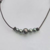 Les Australes leather necklace with five Tahitian pearls