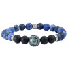 Bracelet perle de Tahiti gravée, Agate noire et sodalite, aspect dépoli