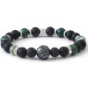 Engraved Tahitian pearl bracelet, frosted black agate and moss agate