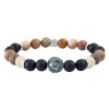 Bracelet with engraved Tahitian pearl, fossilized wood and frosted black agate