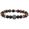 Engraved Tahitian pearl bracelet, frosted black agate and triple eye (bull, tiger, falcon)