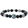 Bracelet with engraved Tahitian pearl, polished Pyrite and frosted black Agate