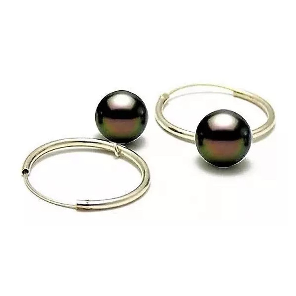 Lona silver hoop earrings with Tahitian pearls