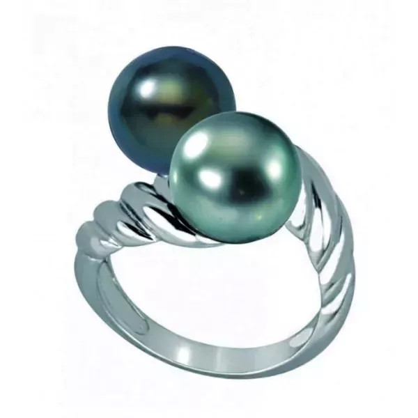 Duo silver ring with two Tahiti pearls